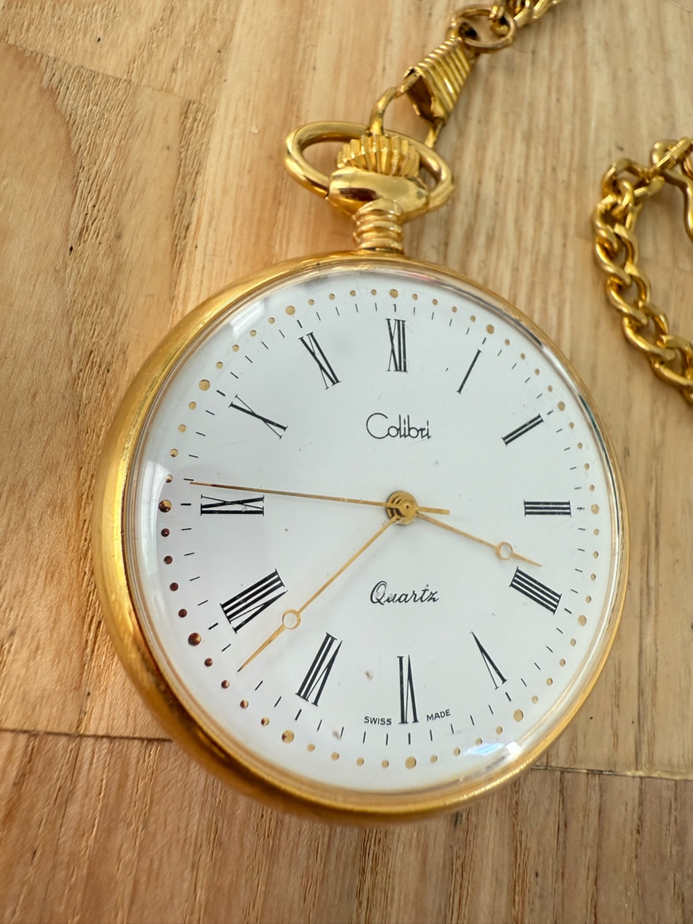 Colibri gold tone pocket watch NEW BATTERY
